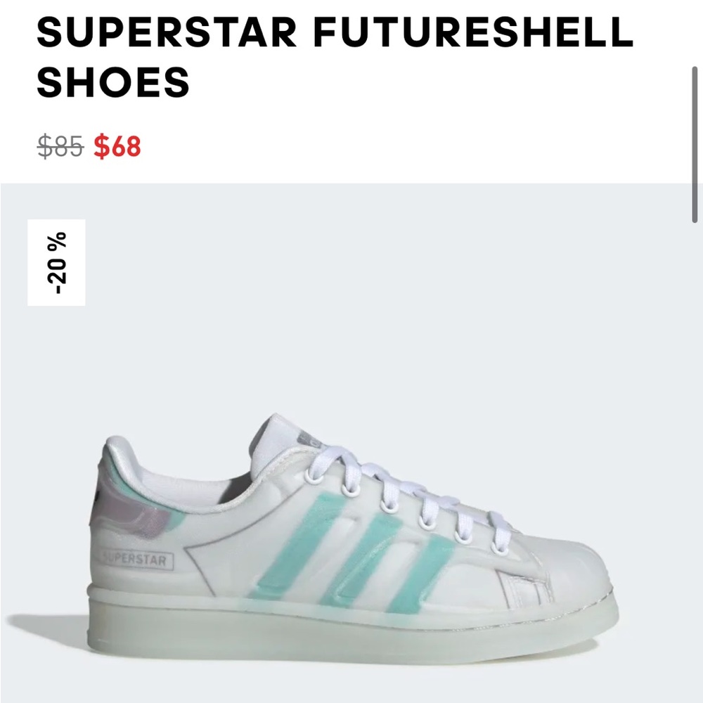 Size 8 Adidas Superstar Future Shell Teal and Purple See through